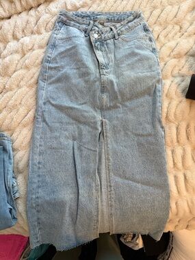 Light Wash Blue Denim Maxi Skirt - Amazon